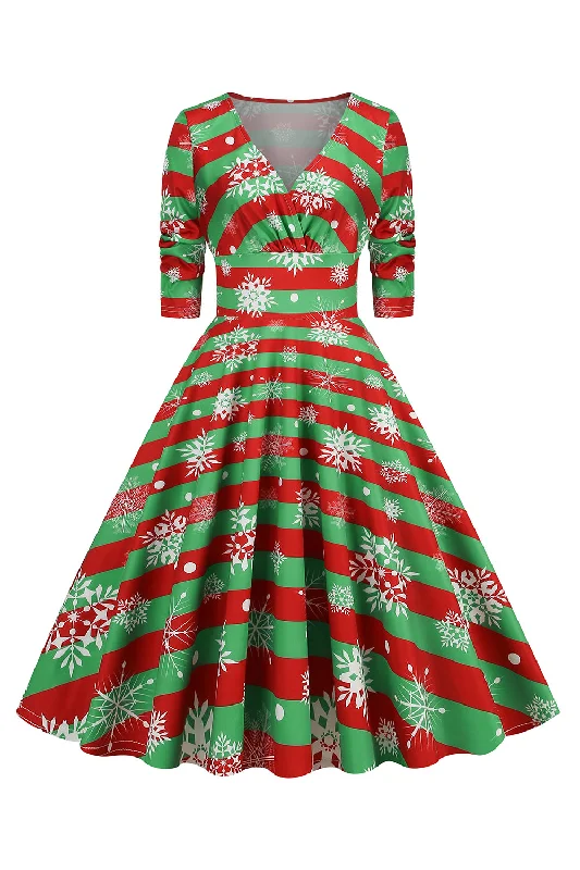 Green Christmas V-Neck VIntage Dress