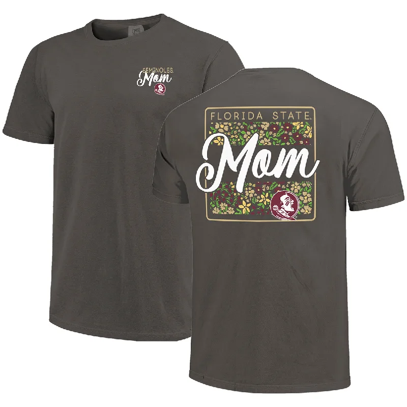 Image One Comfort Colors Women's Florida State Mom Floral Design Short Sleeve T-shirt - Pepper