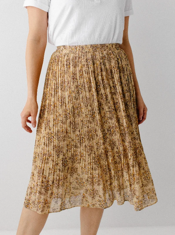 'Sariah' Floral Pleated Midi Skirt in Dusty Yellow FINAL SALE