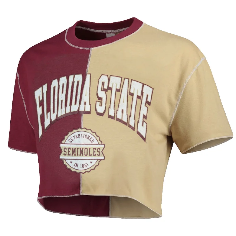 ZooZatz Women's Florida State Seminoles Short Sleeve Colorblock Crop T-shirt - Garnet/Gold