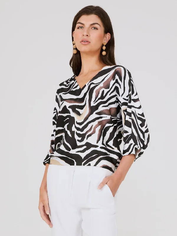 Animal Print Satin Dolman Sleeve Top