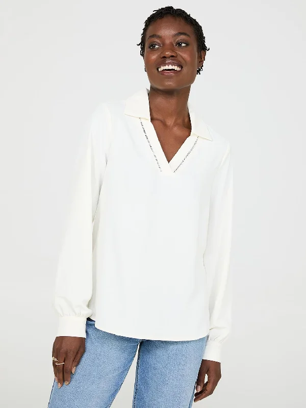 Textured Johnny Collar Popover Blouse