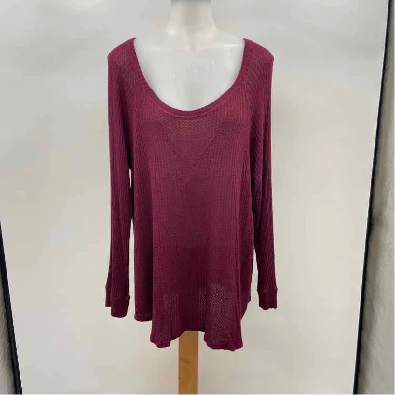 7th Ray Women's Size XL maroon Waffle Long Sleeve Shirt