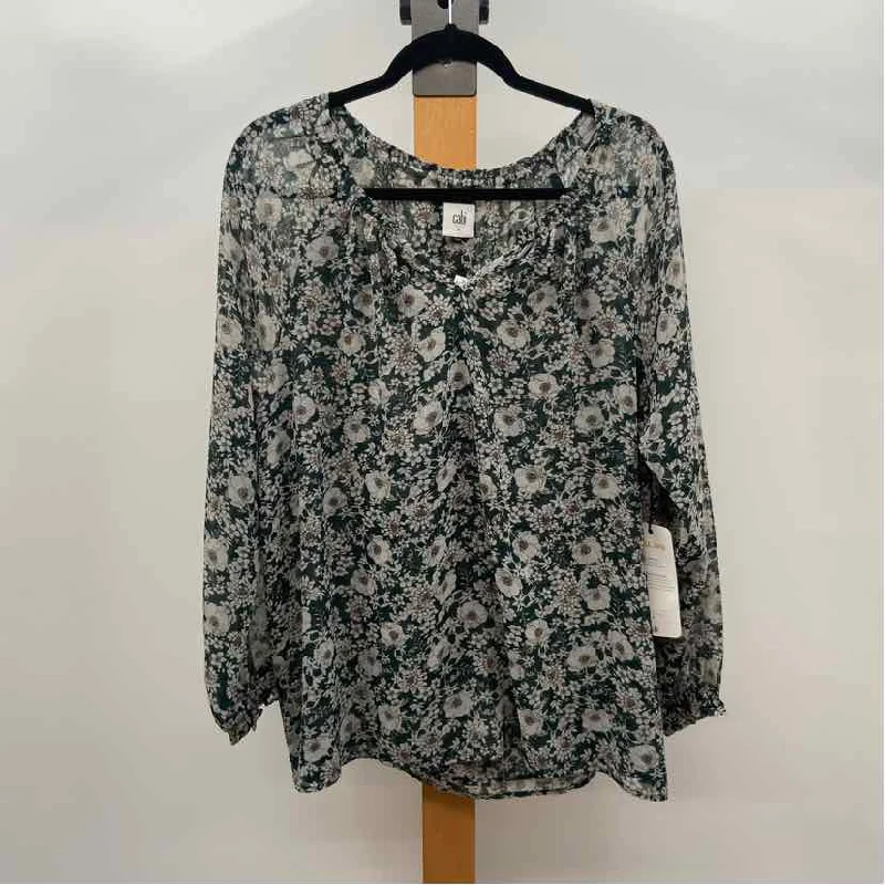 CABI Women's Size M Green Floral Long Sleeve Shirt