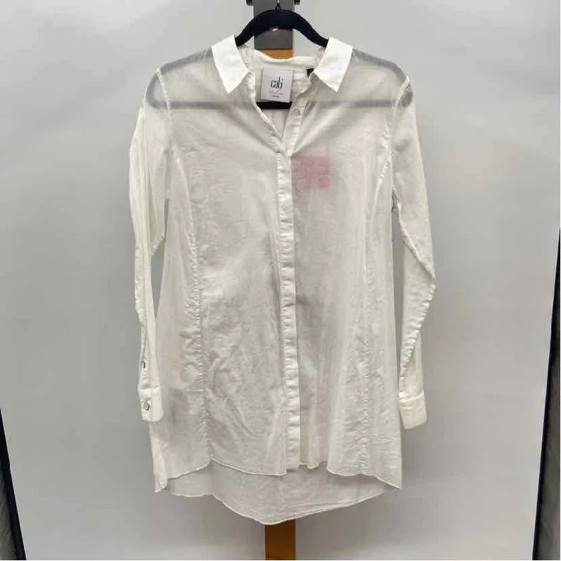 CABI Women's Size S White Solid Long Sleeve Shirt