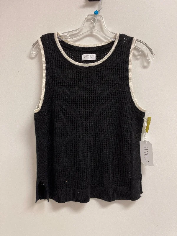 Top Sleeveless By Stylus In Black & Cream, Size: L