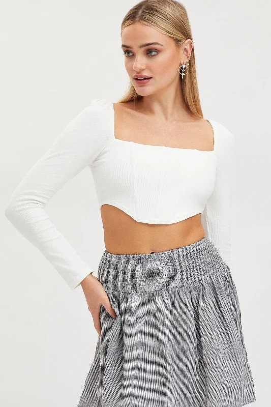 White Corset Crop Top Long Sleeve