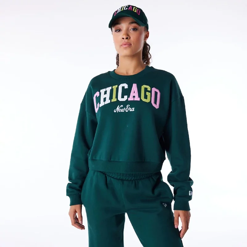 New Era Infill Dark Green Crop Crew Neck Sweatshirt