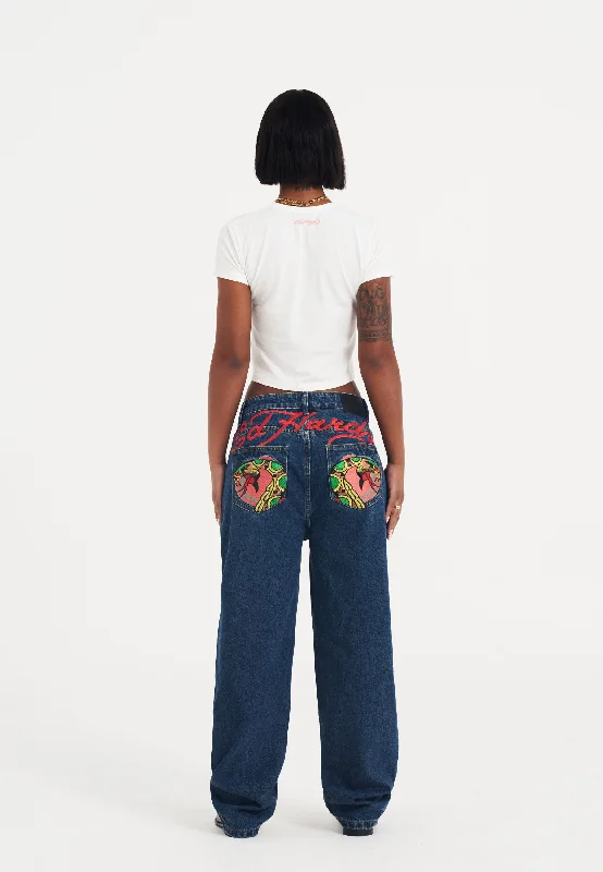 Womens Snake Bite Relaxed Denim Trousers Jeans - Indigo