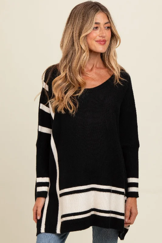 Black Mixed Stripe Dolman Sleeve Maternity Sweater