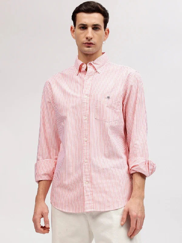 Gant Men Pink Striped Button-down Collar Full Sleeves Shirt