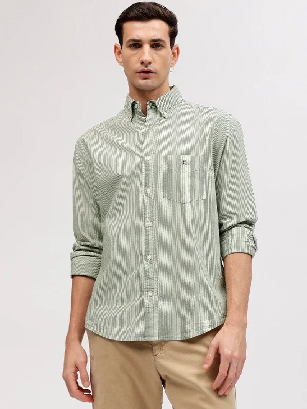 Gant Men Green Striped Button-down Collar Full Sleeves Shirt