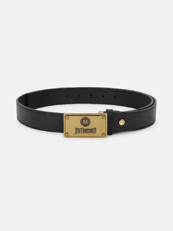 Just Cavalli Men Black Solid Push Pin Buckle Belt