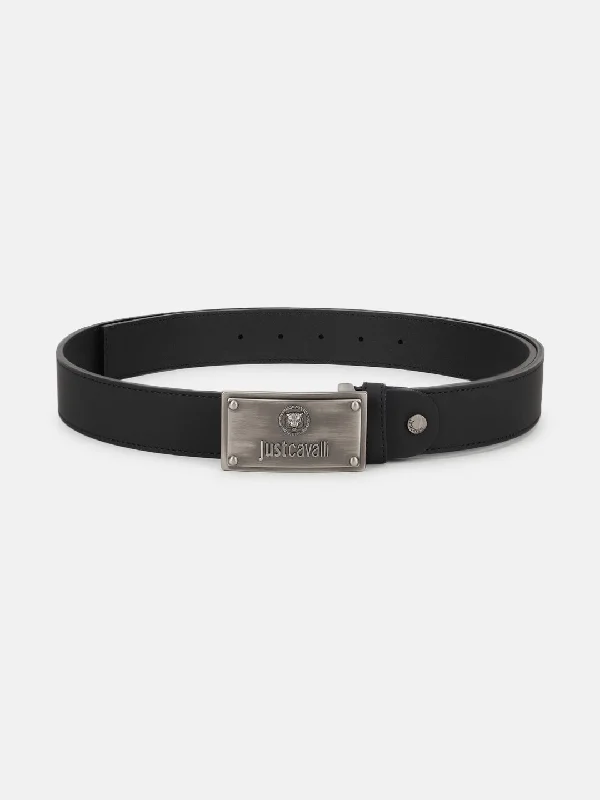 Just Cavalli Men Black Solid Push Pin Buckle Belt