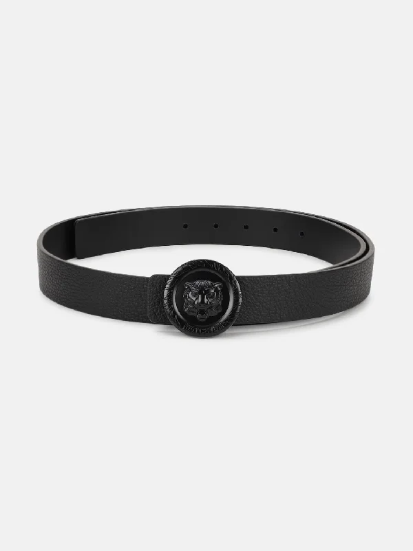 Just Cavalli Men Black Solid Push Pin Buckle Belt