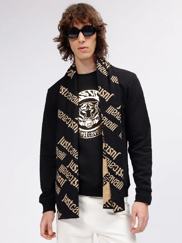 Just Cavalli Men Black Printed Typography Muffler