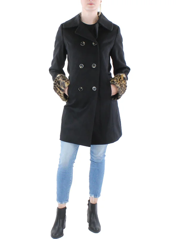 Aubrey Womens Wool Faux Fur Overcoat