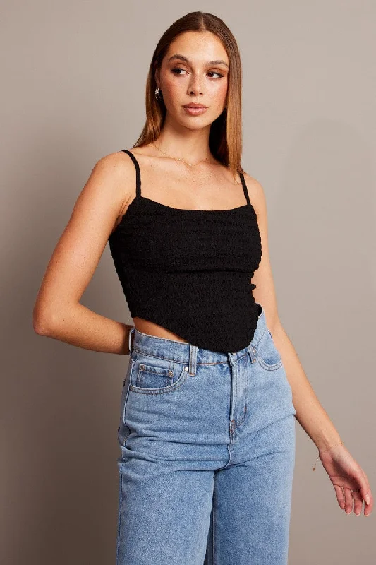 Black Cami Top Sleeveless Textured