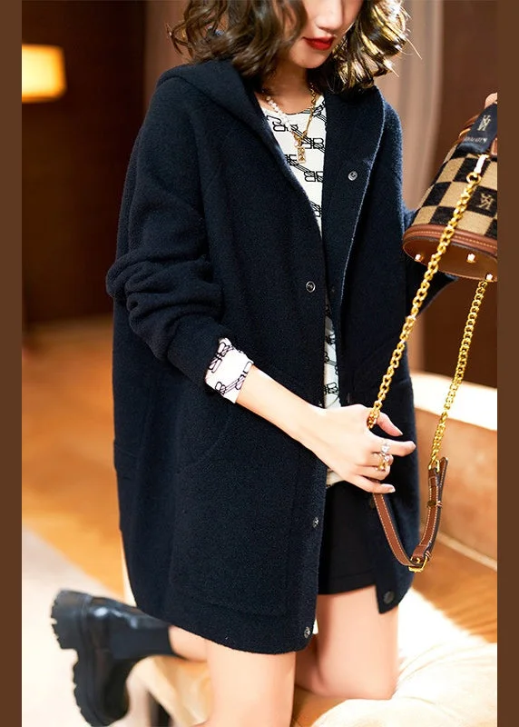 Black Pockets Patchwork Teddy Faux Fur Coat Button Long Sleeve