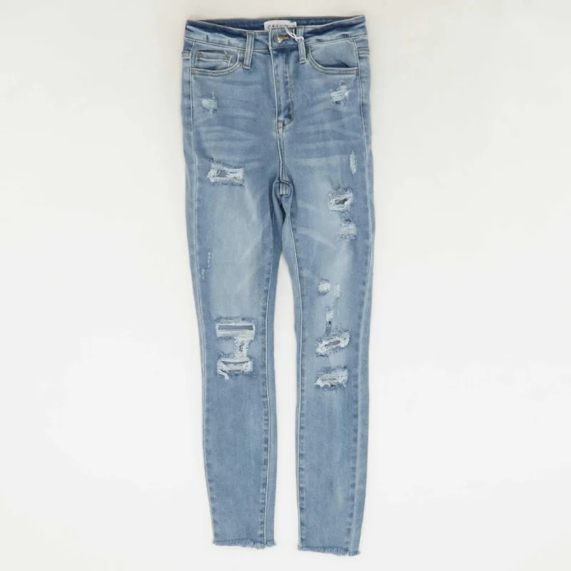 Blue Solid High Rise Skinny Leg Jeans