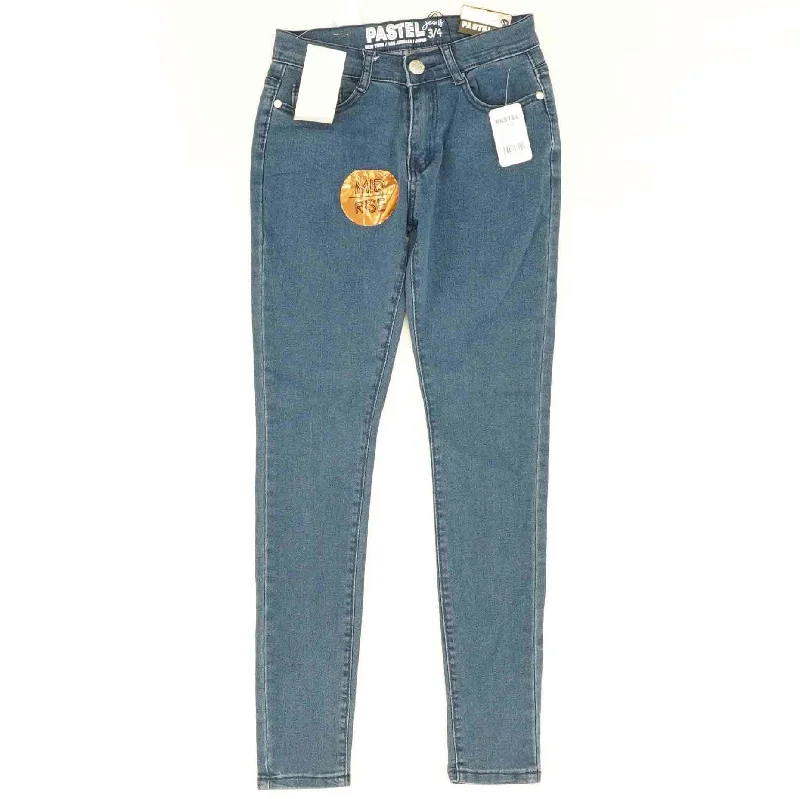 Blue Solid Mid Rise Skinny Leg Jeans