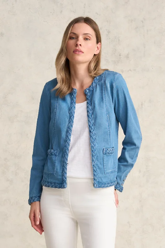 Braid Trim Denim Jacket - Aged Indigo