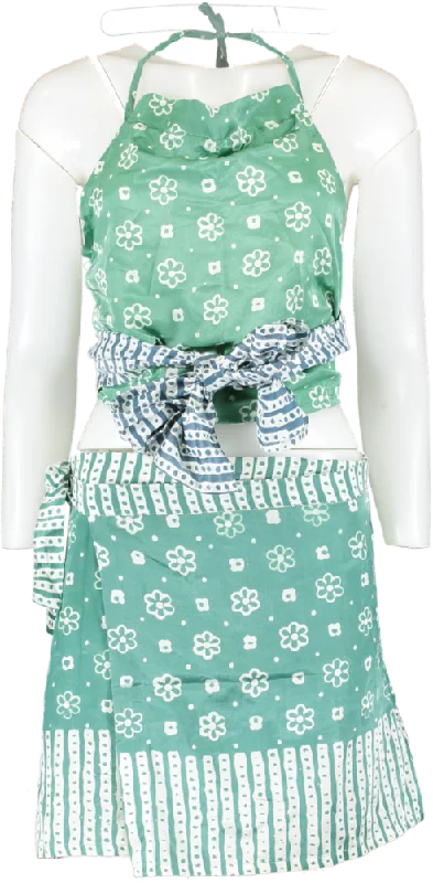 Cloe Cassandro Green Lila Silk-cotton Halter Top And Tilly Mini Skirt Set UK XS