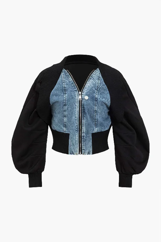 Patchwork Zipper Denim Outerwear Jacket