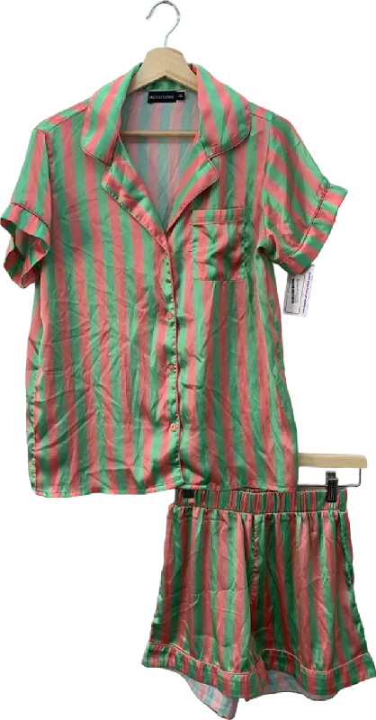 PrettyLittleThing Red and Green Striped Pyjama Set XS