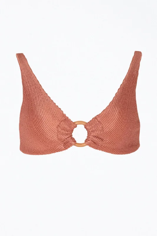 Rebecca Ribbed O-Ring Bikini Top In Blush