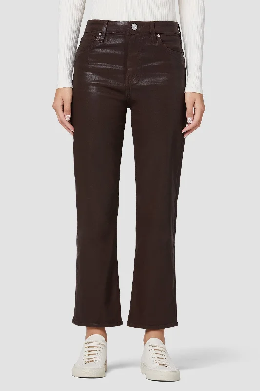 Remi High Rise Straight Crop Jean - Chicory Coffee Leatherette