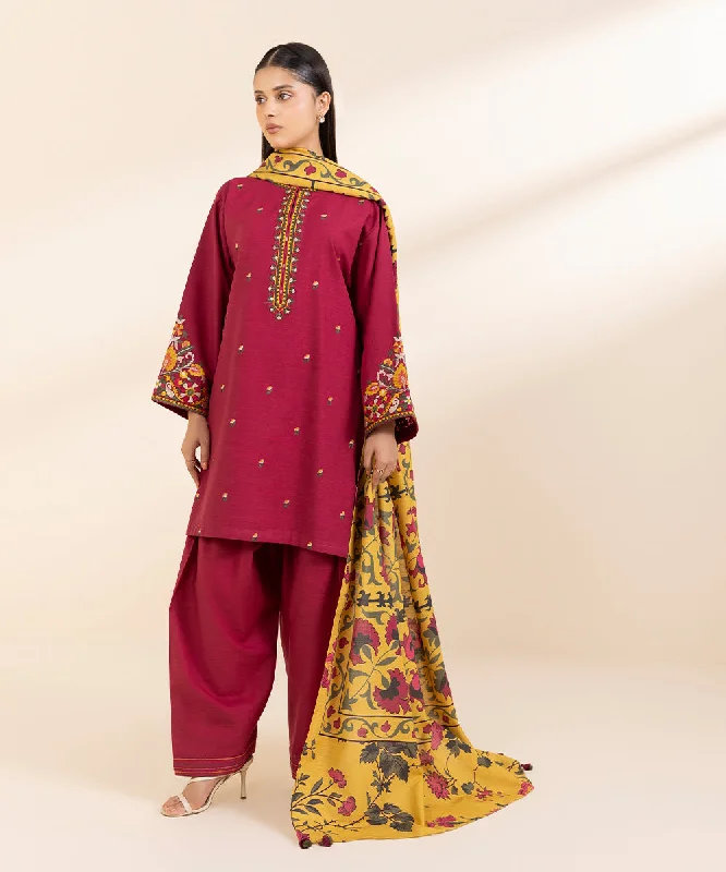 3 Piece - Embroidered Khaddar Suit