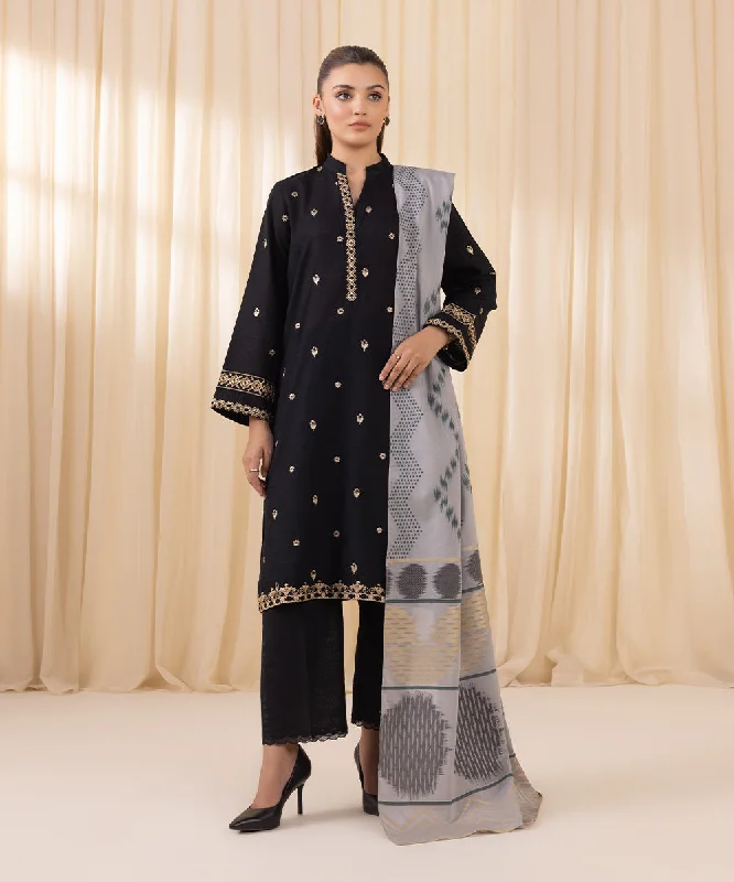 3 Piece - Embroidered Light Khaddar Suit