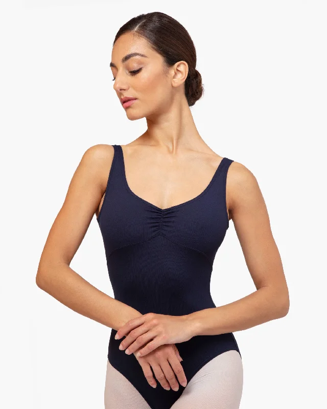 Gathered front and back leotard neckline-Midnight Blue