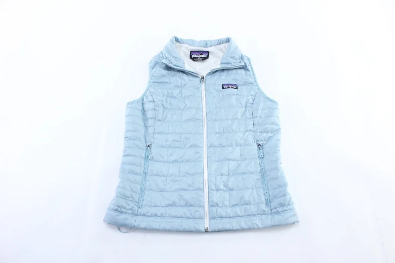 Women's Patagonia Logo Patch Blue Puffer Zip Up Vest