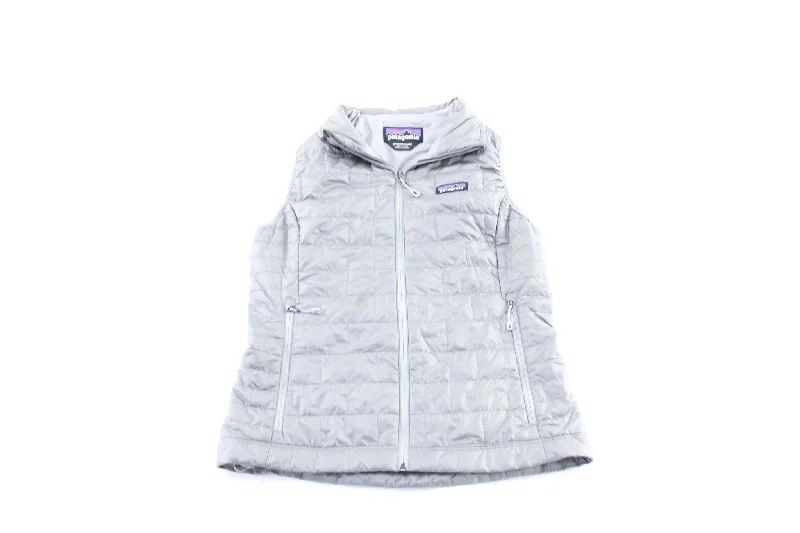 Women's Patagonia Logo Patch Grey Puffer Zip Up Vest